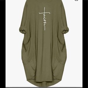 Oversized Army Green Faith T-Shirt Dress Size: XL